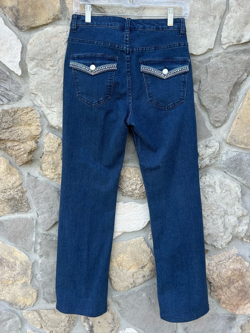 Christine Alexander Jeans Size 4 Rhinestone Embellished Dark Wash Flap Pocket